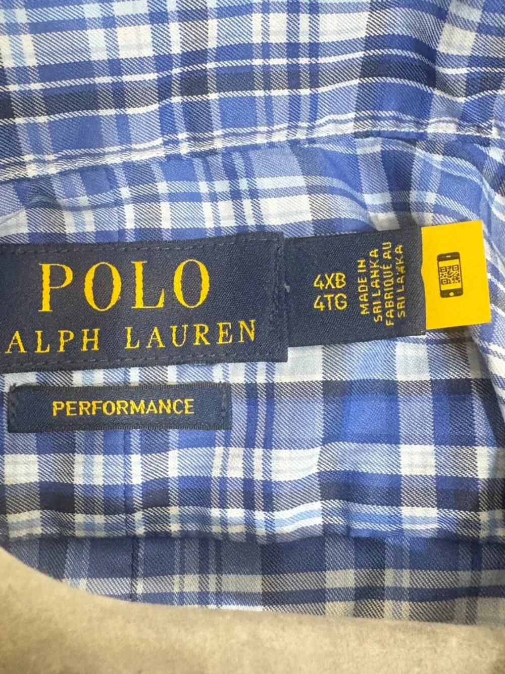 Men's Polo Ralph Lauren Performance Short Sleeve Plaid Blue White 4XB LIKE NEW